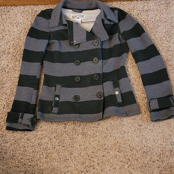 Wet Seal Jackets & Blazers - Stretchy striped peacoat with snap pickets